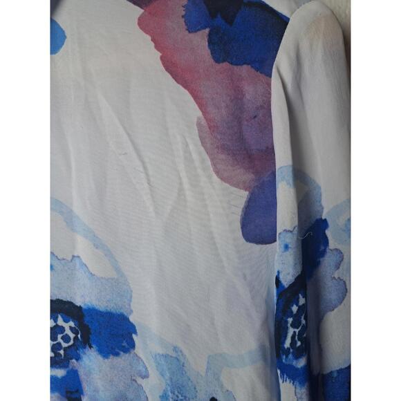 Banana Republic Women's Shirt L White/Blue Floral Water Color Sheer Long Sleeve - Picture 5 of 7
